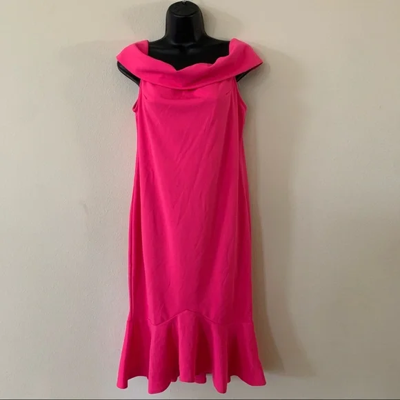 Pinkblush Fuchsia Pink Off Shoulder Maternity Ruffle Trim Mini Dress - Picture 4 of 11